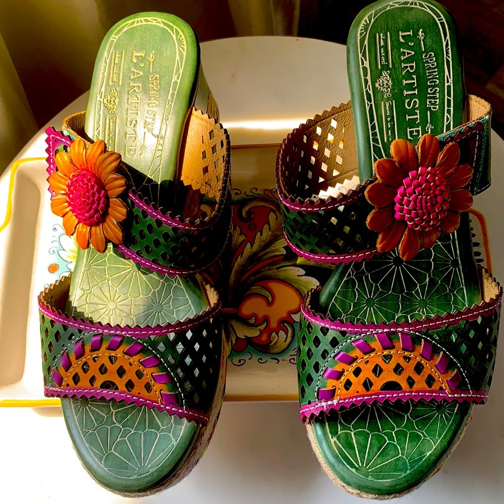 Spring Step Green and Orange Sandals